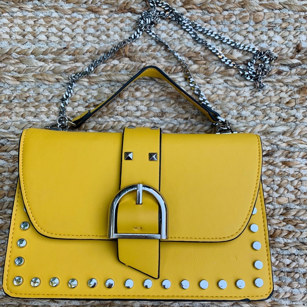 Yellow leather studded crossbody Topshop bag